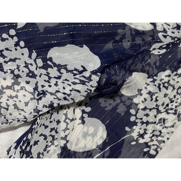 Zara Mulberry Silk Navy/Ecru Long Sleeve Blouse with Studs Women's Size Medium N - Picture 12 of 16